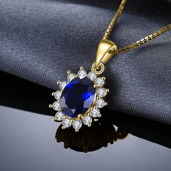 Jewelry - 👑 Princess Diana 2.6ct Blue Sapphire Pendant - 14k Gold Plated